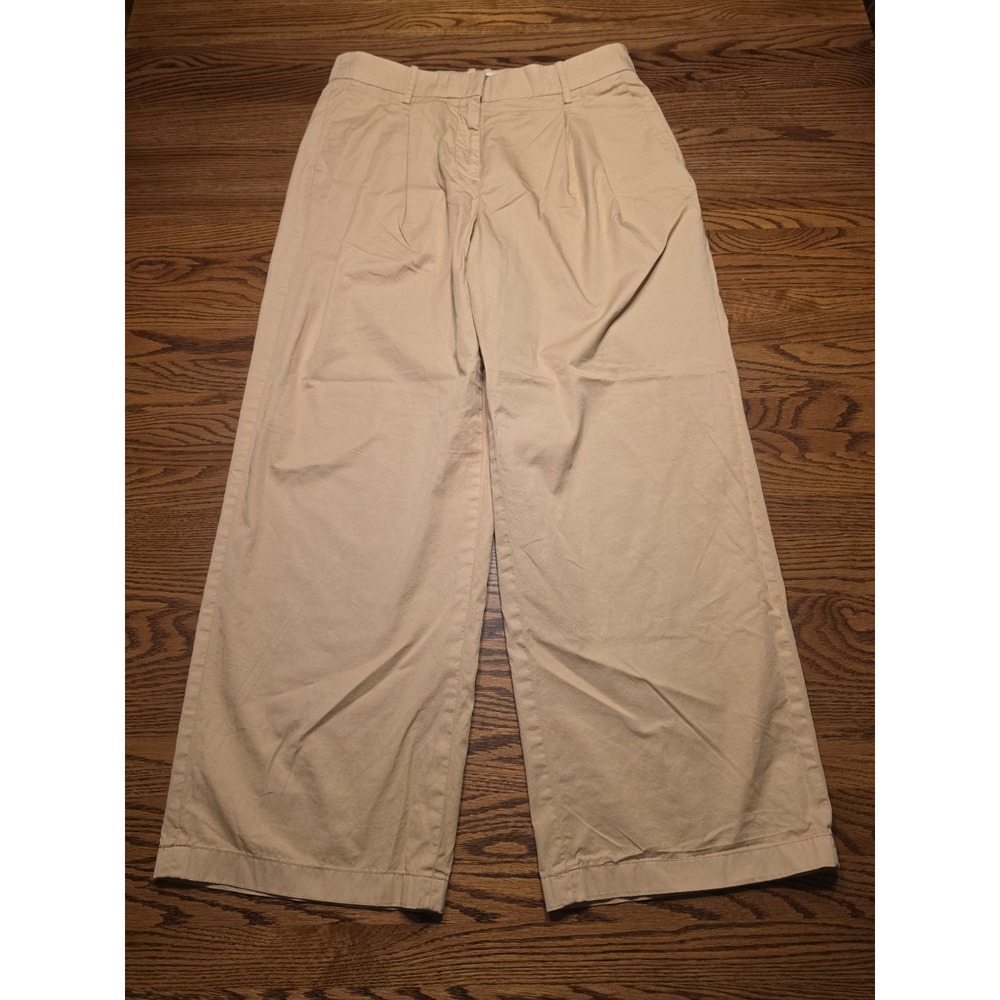 J. Crew Wide Leg Essential Pants Size 10 Sunkissed Khaki Cotton Poplin Pleated
